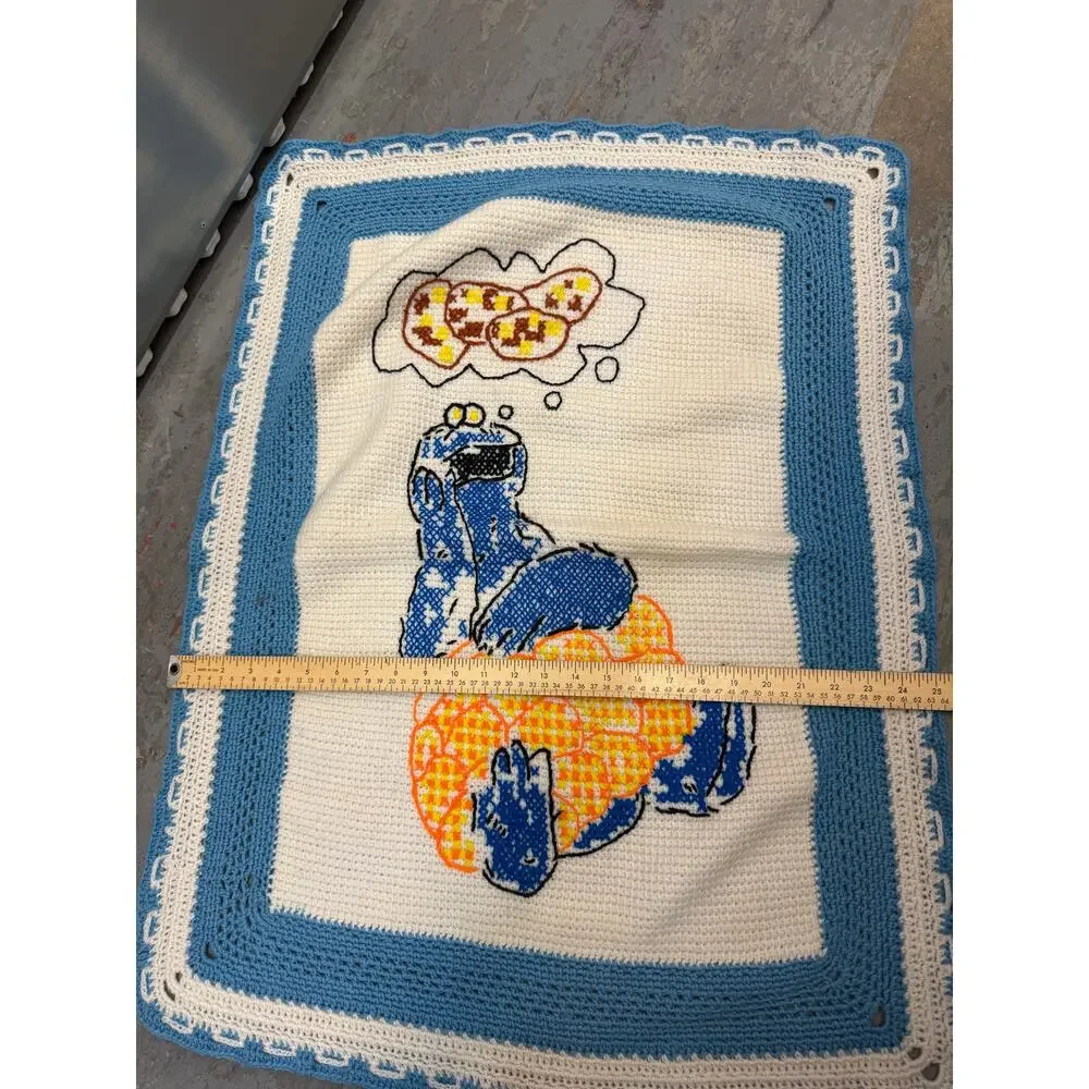 ✨ Vintage Sesame Street Cookie Monster Inspired Crochet Baby Blanket Blue Afghan